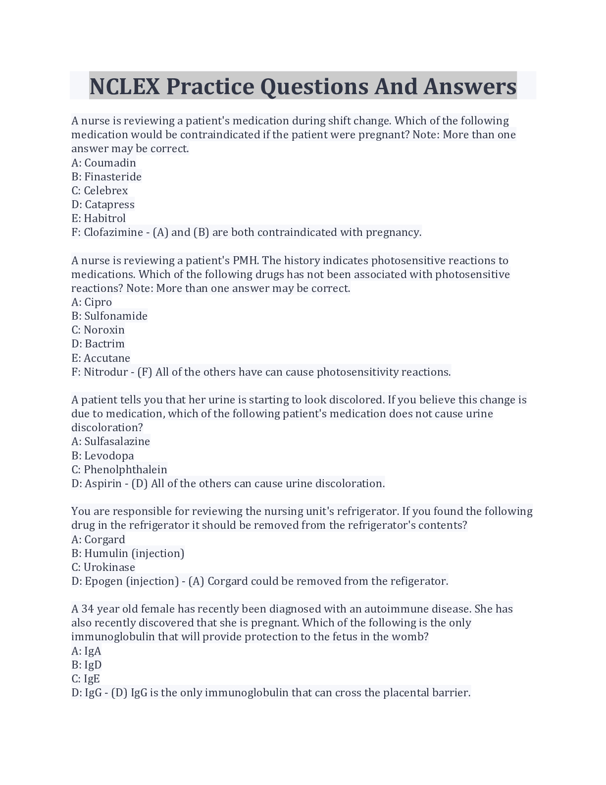 Preview image for NCLEX Practice Questions And Answers